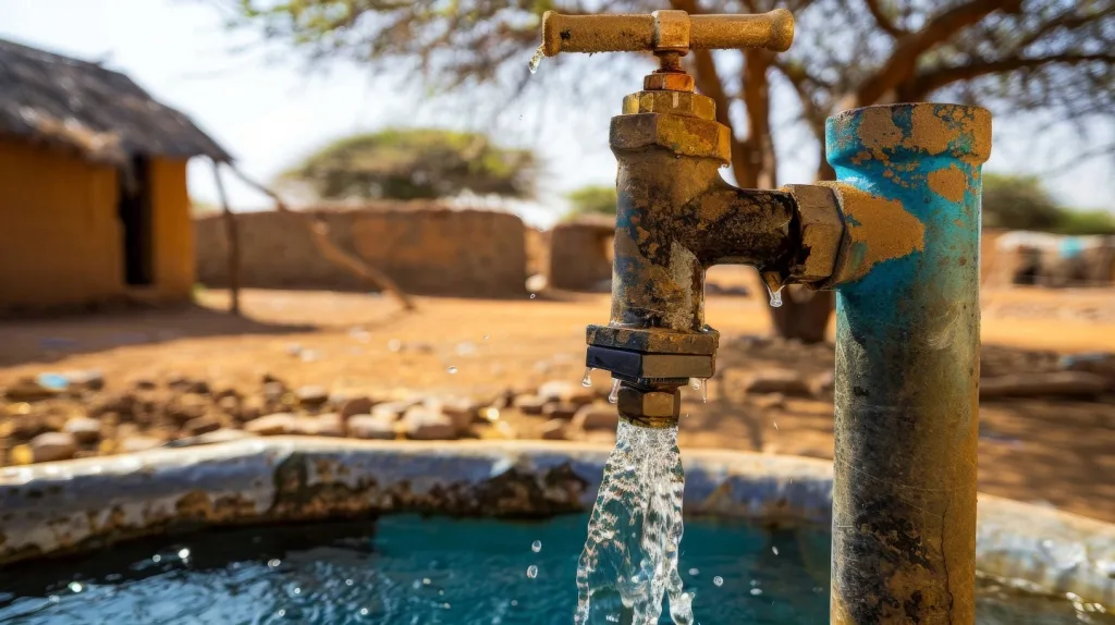 Clean water flowing from a community water tap in Africa