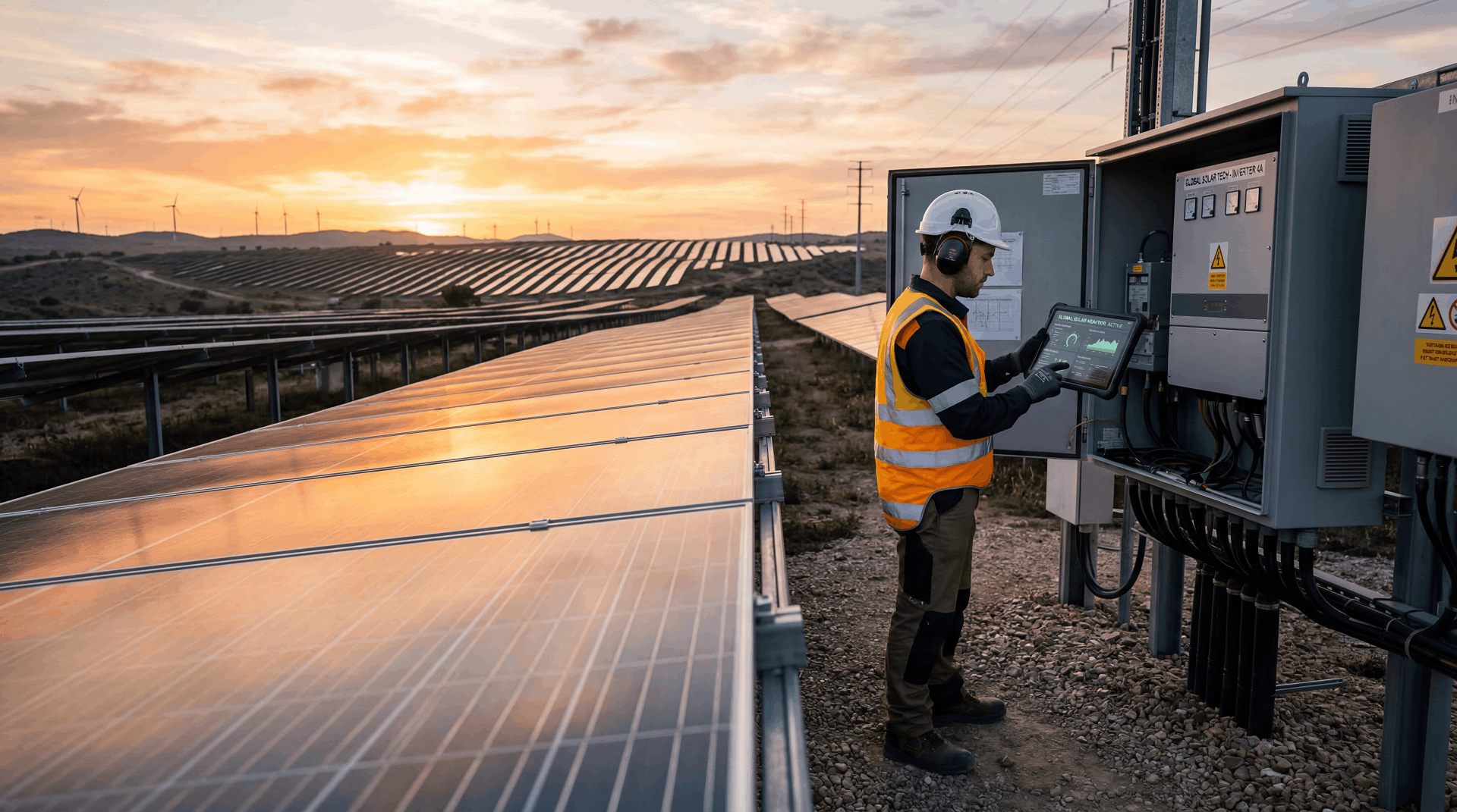 Technician monitoring the performance of a solar installation