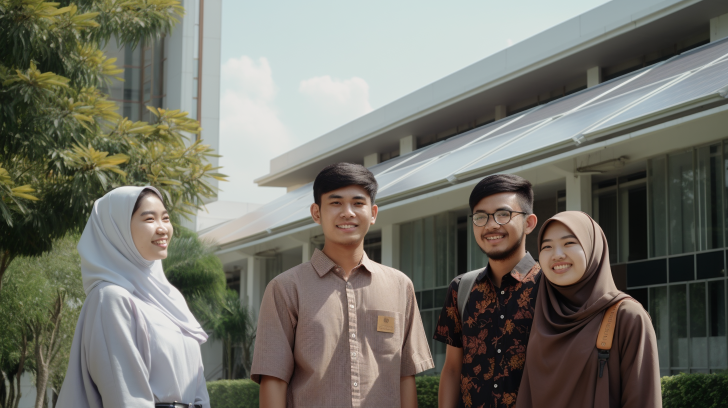Students outside a solar-powered educational facility in Indonesia